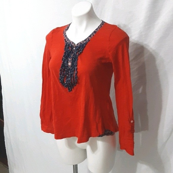 Postmark by Anthropologie Red Henley Pullover Small Long Sleeve Casual Top - Picture 3 of 7